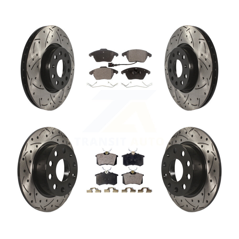 Front Rear Drilled Slot Brake Rotors Ceramic Pad Kit For Volkswagen Jetta Beetle
