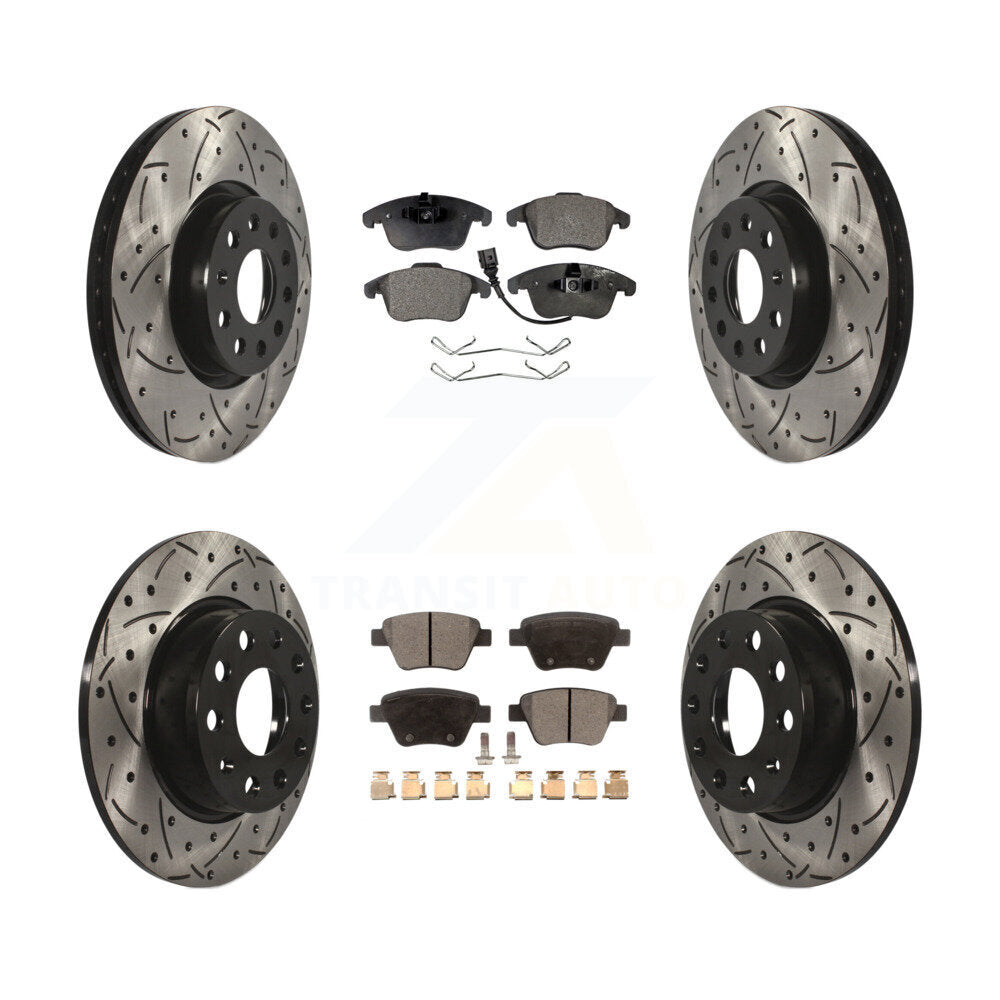 Front Rear Drilled Slot Disc Brake Rotor & Ceramic Pad Kit For Volkswagen Passat