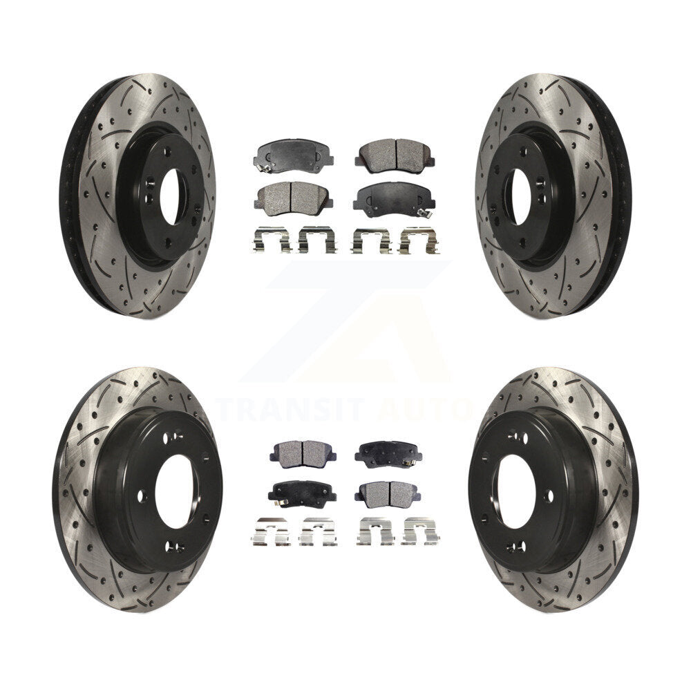 Front Rear Coat Drill Slot Disc Brake Rotor Ceramic Pad Kit For Hyundai Veloster