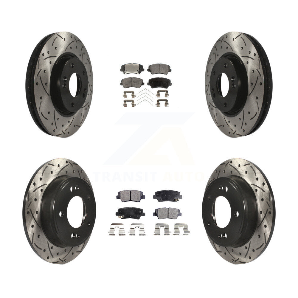[Front+Rear] 2017 Kia Forte Koup SX Performance Drilled & Slotted Brake Rotor & Ceramic Pads Kit For Max Braking
