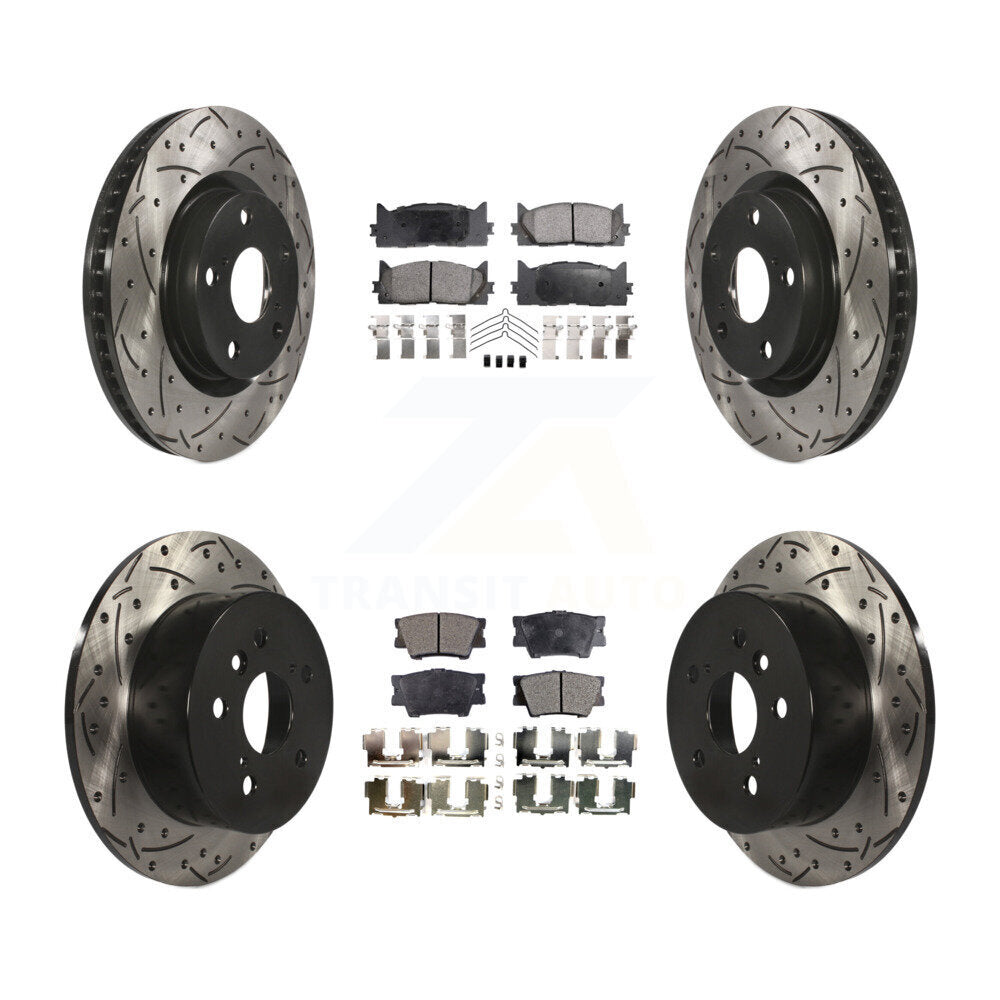 Front Rear Drilled Slot Brake Rotor Ceramic Pad Kit For Toyota Camry Lexus ES350