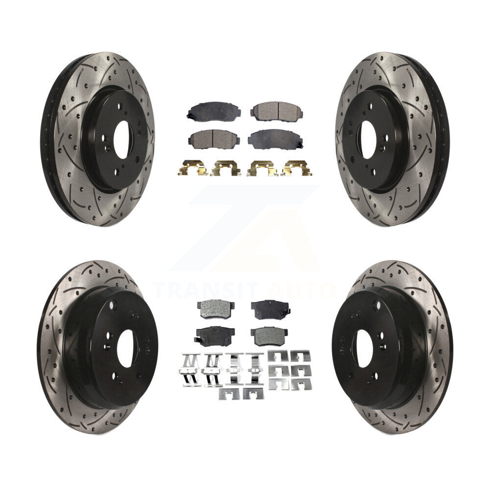 Front Rear Coated Drilled Slotted Disc Brake Rotor Ceramic Pad Kit For Acura RDX