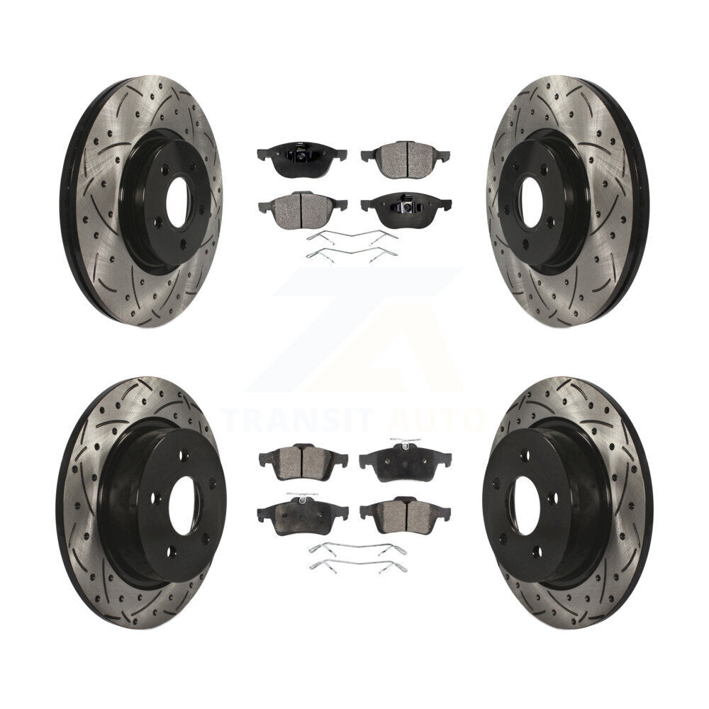 Front Rear Drill Slot Disc Brake Rotors Ceramic Pad Kit For Ford Transit Connect
