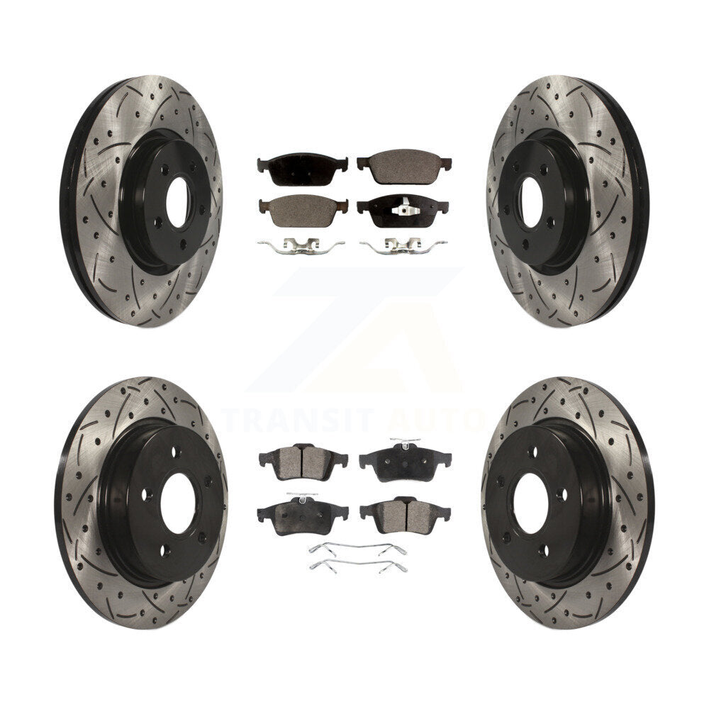 Front Rear Coated Drill Slot Disc Brake Rotors Ceramic Pad Kit For Ford Focus ST