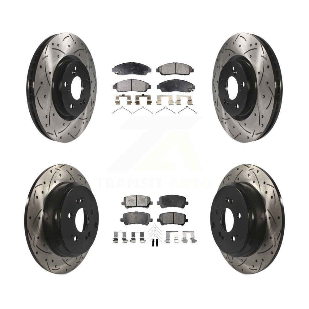 Front Rear Drill Slot Brake Rotors Ceramic Pad Kit For Honda Pilot Acura MDX ZDX