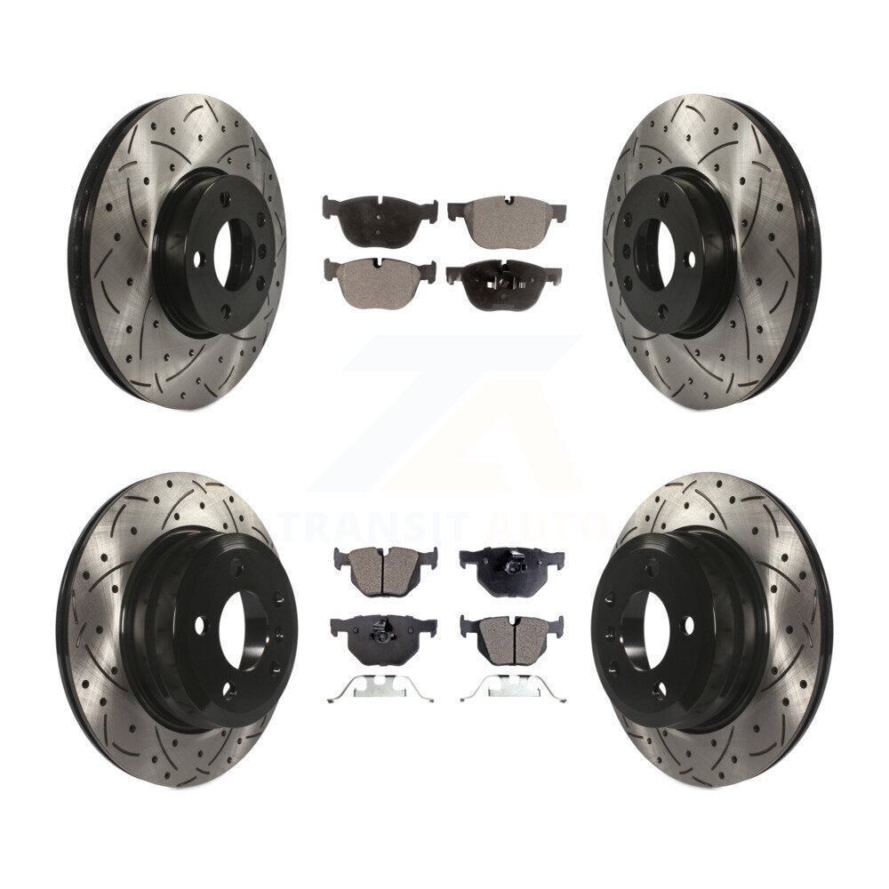 Front Rear Coated Drilled Slotted Disc Brake Rotor Ceramic Pad Kit For BMW X5 X6