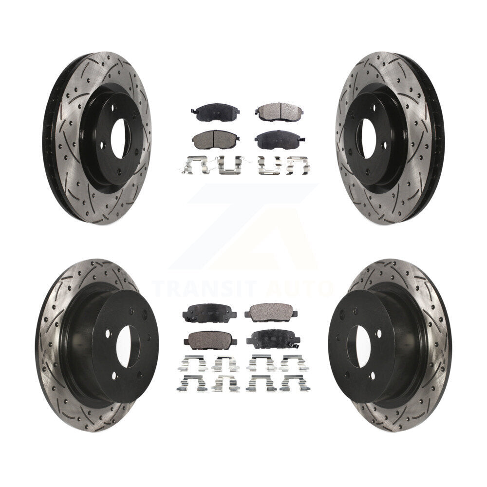 [Front+Rear] 07-12 Nissan Sentra SE-R Performance Drilled & Slotted Brake Rotor & Ceramic Pads Kit For Max Braking