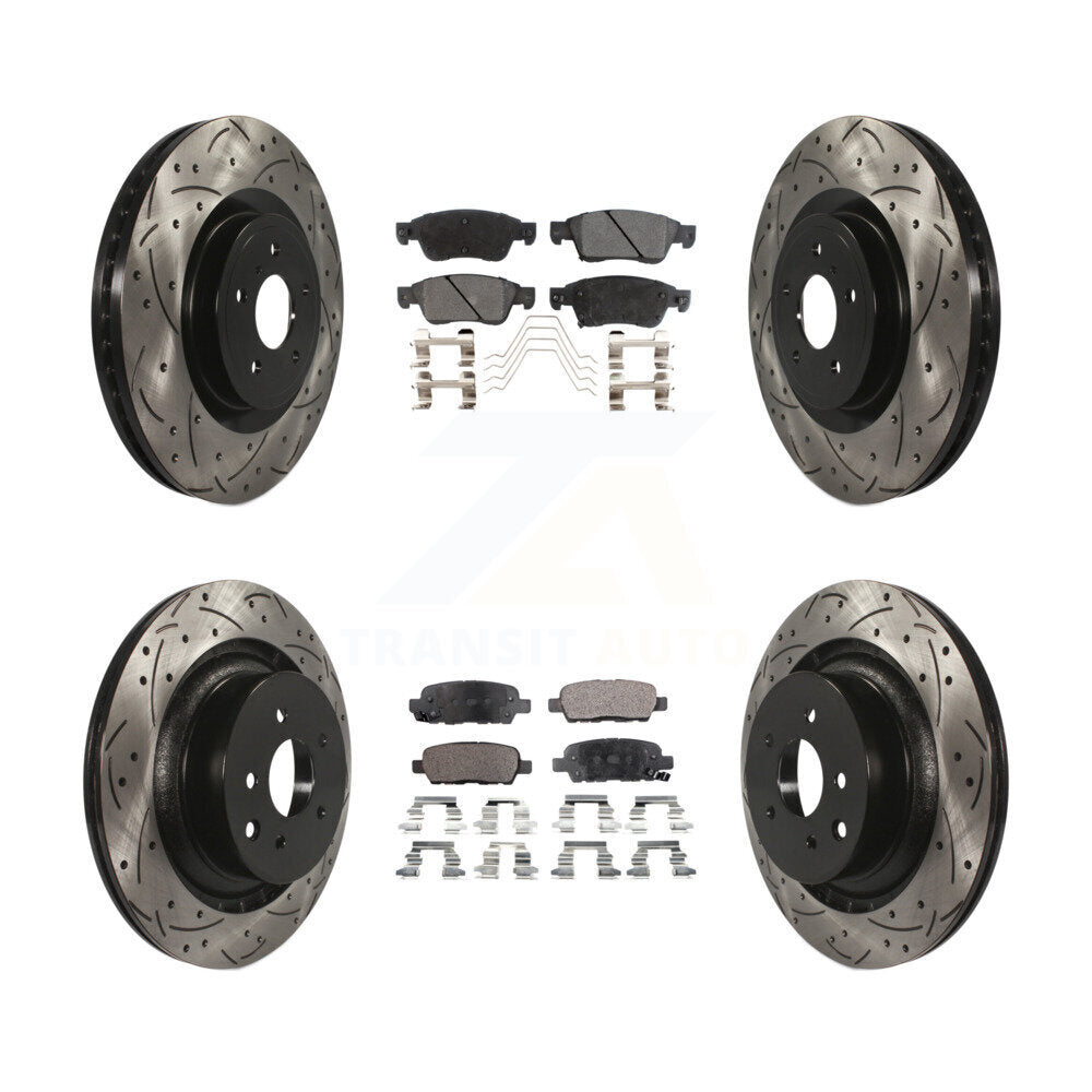[Front+Rear] 2014 INFINITI Q60 Sport Performance Drilled & Slotted Brake Rotor & Ceramic Pads Kit For Max Braking