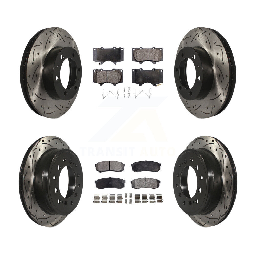 [Front+Rear] 10-14 Toyota FJ Cruiser Performance Drilled & Slotted Brake Rotor & Ceramic Pads Kit For Max Braking