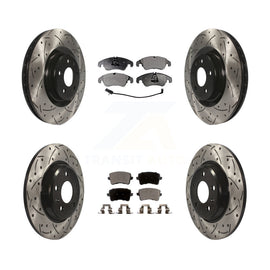 Front Rear Coated Drilled Slotted Disc Brake Rotor & Ceramic Pad Kit For Audi Q5