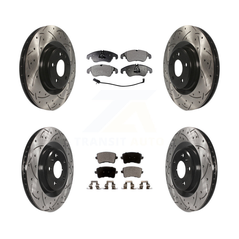 Front Rear Coated Drilled Slot Disc Brake Rotor & Ceramic Pad Kit For Audi Q5 S5