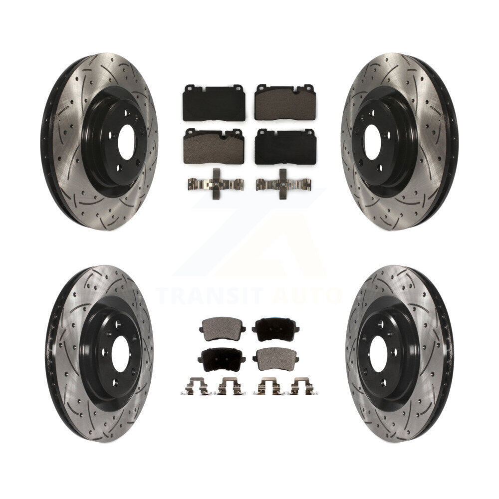 Front Rear Coated Drilled Slotted Disc Brake Rotor & Ceramic Pad Kit For Audi Q5