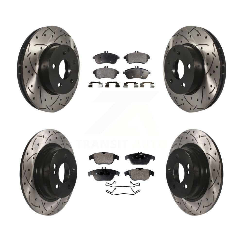 Front Rear Drilled Slot Brake Rotors Ceramic Pad Kit For Mercedes-Benz C300 C250