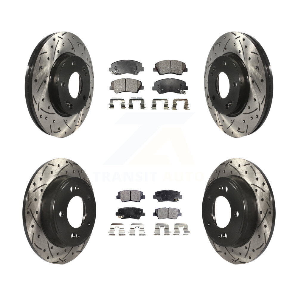 Front Rear Drill Slot Brake Rotors Ceramic Pad Kit For Hyundai Elantra Kia Forte
