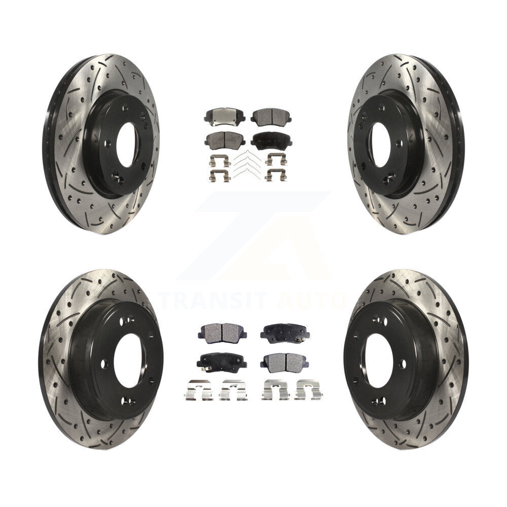 Front Rear Drill Slot Brake Rotors Ceramic Pad Kit For Kia Forte Hyundai Elantra