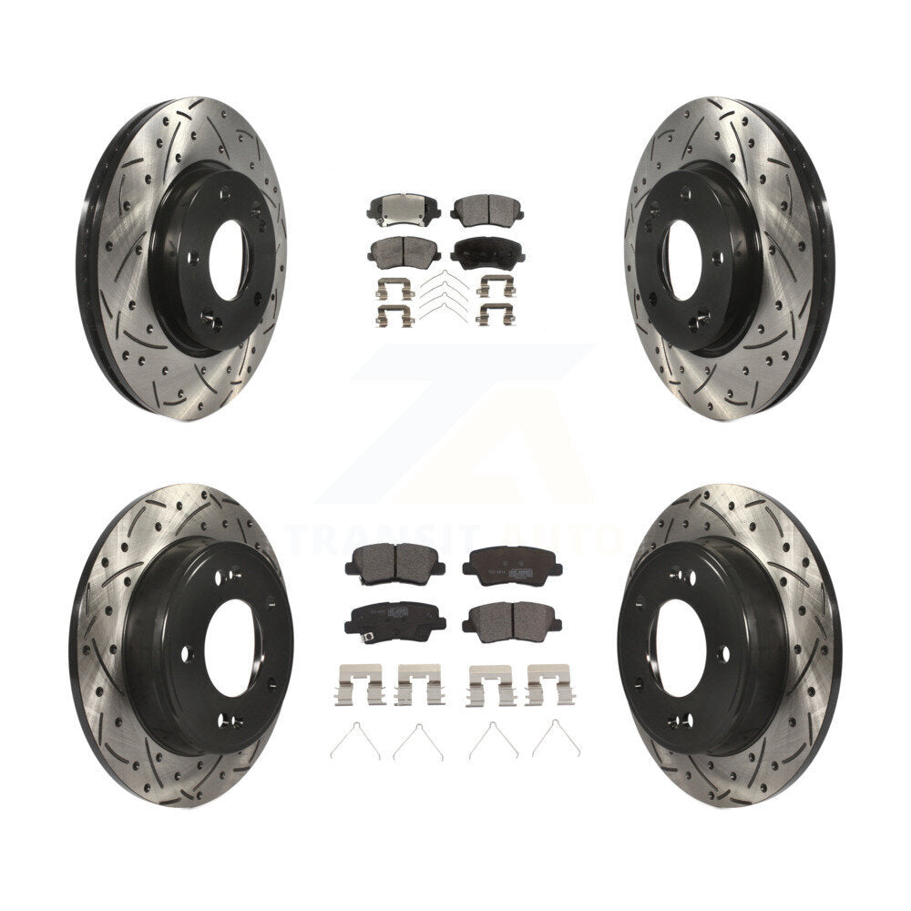 Front Rear Drilled Slot Brake Rotor Ceramic Pad Kit For Hyundai Veloster Elantra