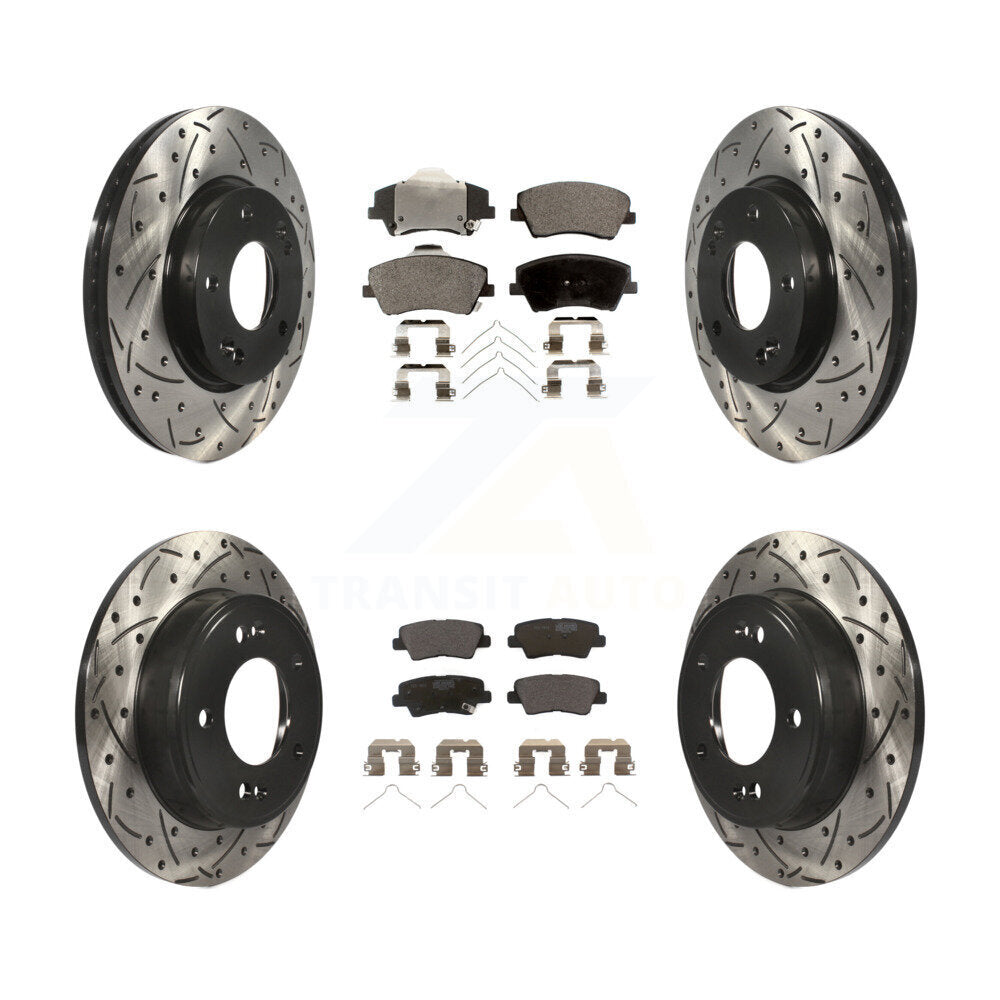 Front Rear Drill Slot Brake Rotor Ceramic Pad Kit For 17-20 Hyundai Elantra 2.0L
