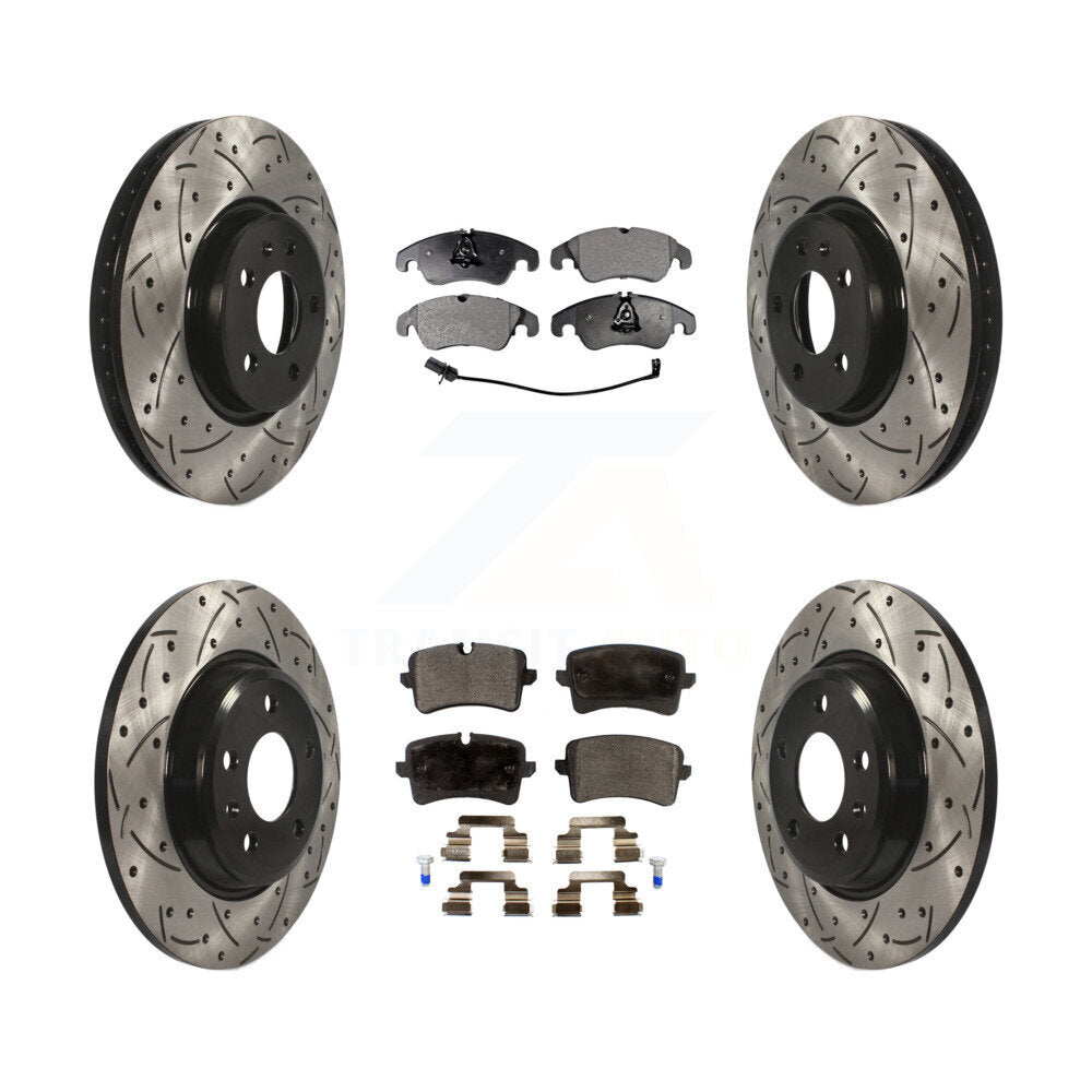 Front Rear Coated Drilled Slotted Disc Brake Rotor & Ceramic Pad Kit For Audi A6