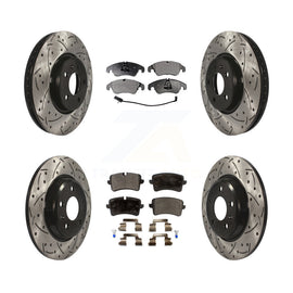 Front Rear Coated Drilled Slotted Disc Brake Rotor & Ceramic Pad Kit For Audi A6