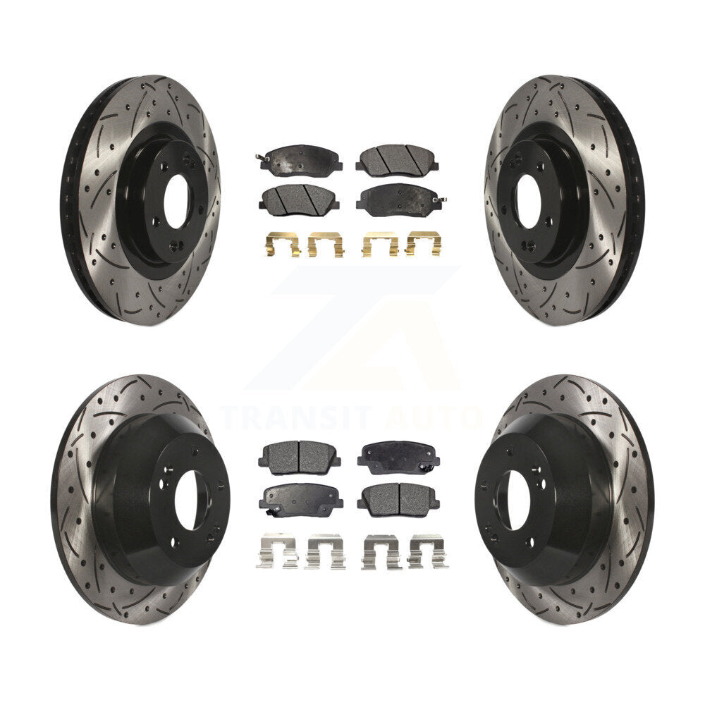 Front Rear Drilled Slot Brake Rotor Ceramic Pad Kit For Hyundai Santa Fe XL 3.3L