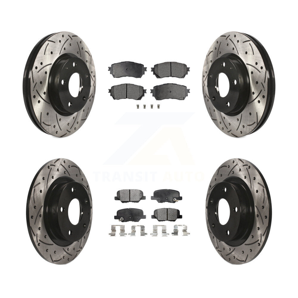 Front Rear Coated Drilled Slotted Disc Brake Rotor & Ceramic Pad Kit For Mazda 6