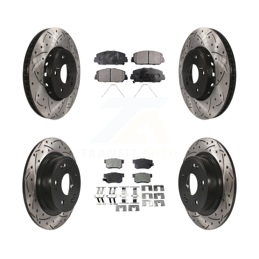 [Front+Rear] 2016 Acura ILX Performance Drilled & Slotted Brake Rotor & Ceramic Pads Kit For Max Braking