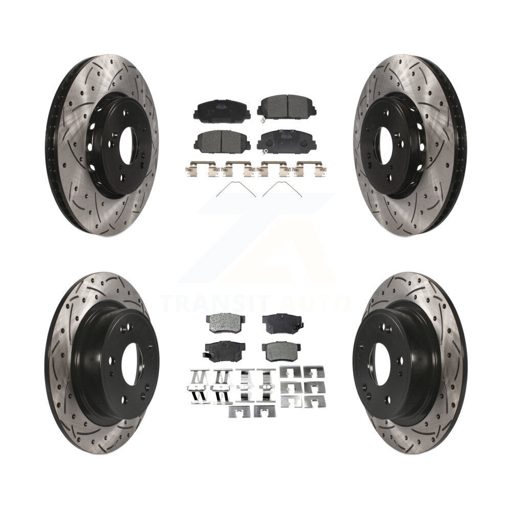 [Front+Rear] 2016 Acura ILX Performance Drilled & Slotted Brake Rotor & Ceramic Pads Kit For Max Braking