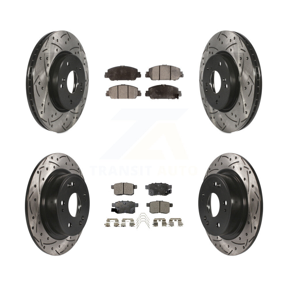 Front Rear Coated Drilled Slot Disc Brake Rotor Ceramic Pad Kit For Honda Accord