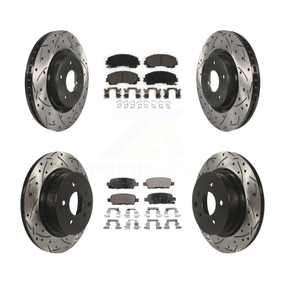 [Front+Rear] 2016-2017 INFINITI QX50 Performance Drilled & Slotted Brake Rotor & Ceramic Pads Kit For Max Braking