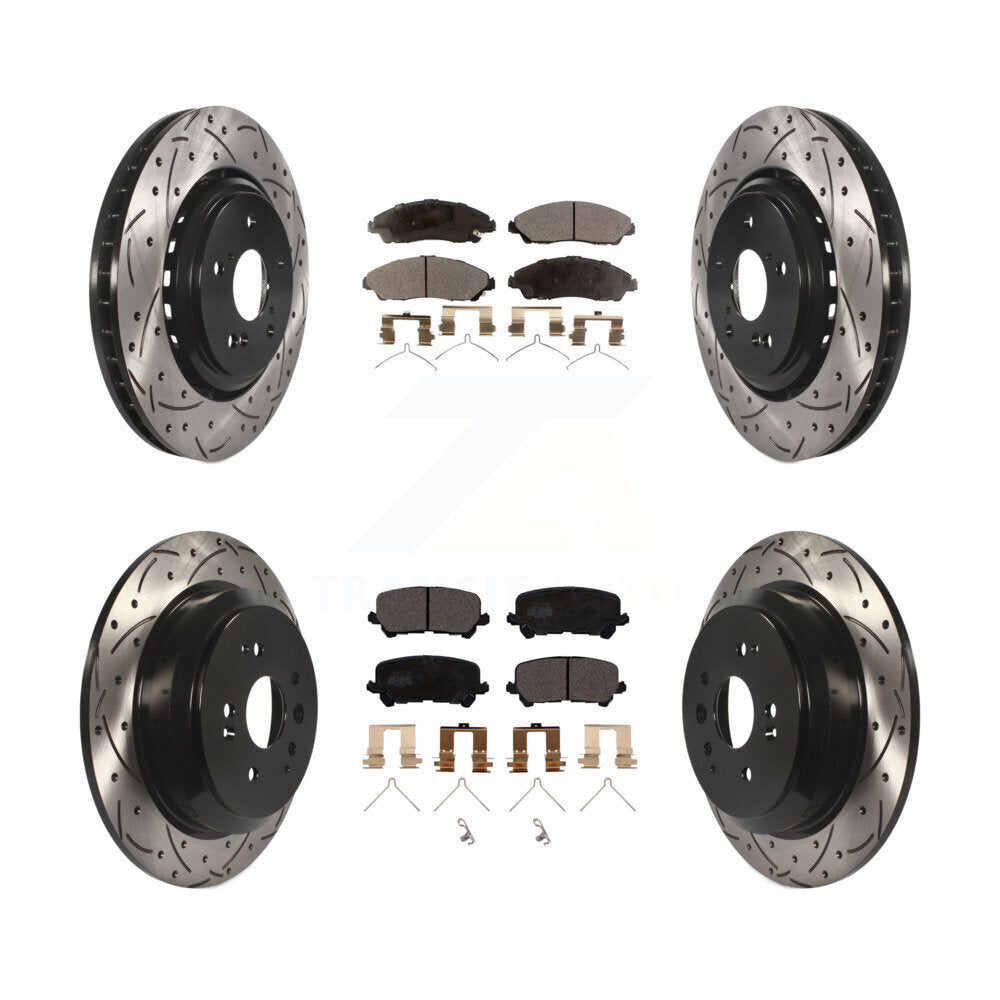 [Front+Rear] 2014-2016 Acura MDX Performance Drilled & Slotted Brake Rotor & Ceramic Pads Kit For Max Braking