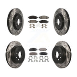 Front Rear Coated Drilled Slot Disc Brake Rotors Ceramic Pad Kit For Nissan LEAF