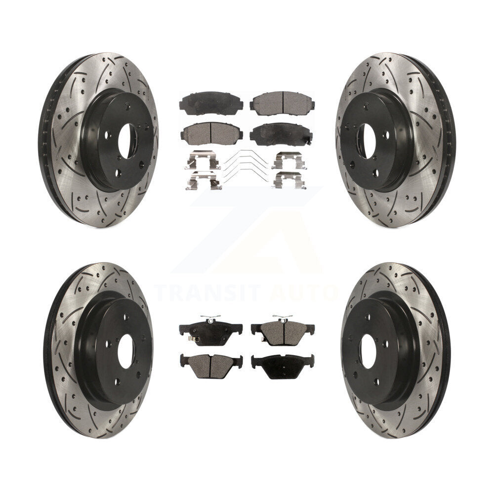 [Front+Rear] 16-19 Subaru Legacy 2.5L Performance Drilled & Slotted Brake Rotor & Ceramic Pads Kit For Max Braking
