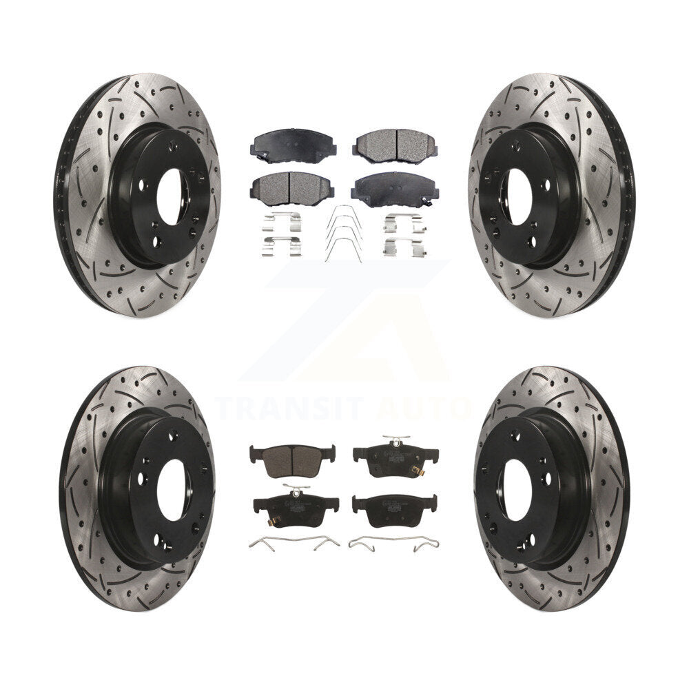 Front Rear Coated Drilled Slot Disc Brake Rotors Ceramic Pad Kit For Honda Civic