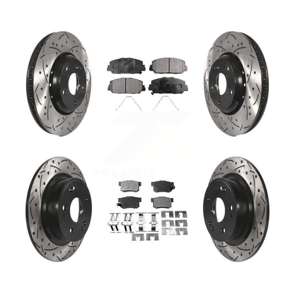 [Front+Rear] 2017-2022 Acura ILX Performance Drilled & Slotted Brake Rotor & Ceramic Pads Kit For Max Braking