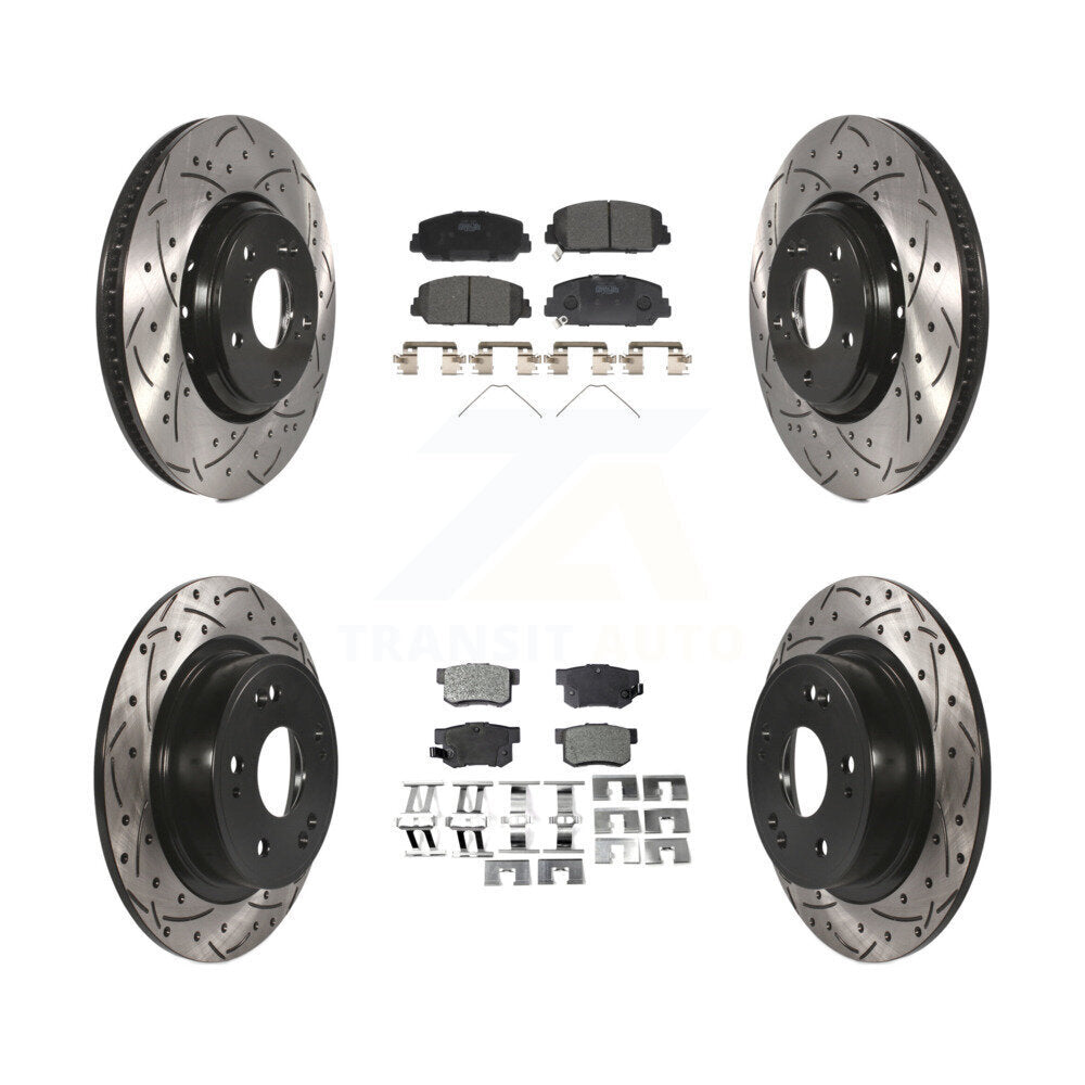 [Front+Rear] 2017-2022 Acura ILX Performance Drilled & Slotted Brake Rotor & Ceramic Pads Kit For Max Braking