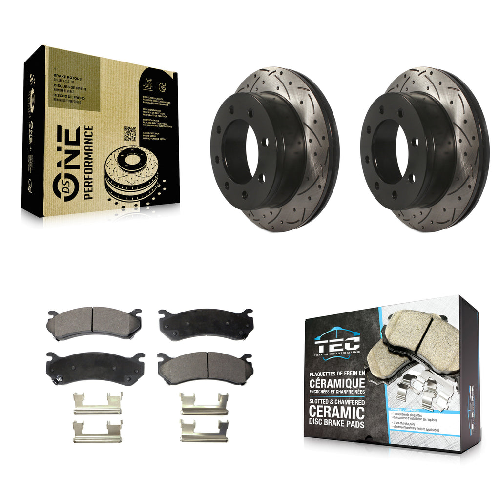 Rear Drill Slot Brake Rotors Ceramic Pad Kit For Chevrolet Silverado 2500 HD GMC