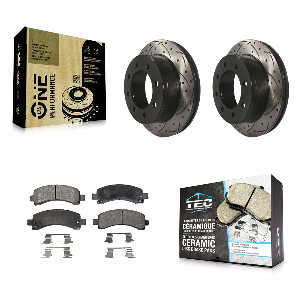 Rear Drill Slot Brake Rotors Ceramic Pad Kit For Chevrolet Express 3500 2500 GMC