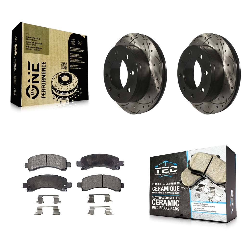 Rear Drill Slot Brake Rotors Ceramic Pad Kit For Chevrolet Express 2500 GMC 3500