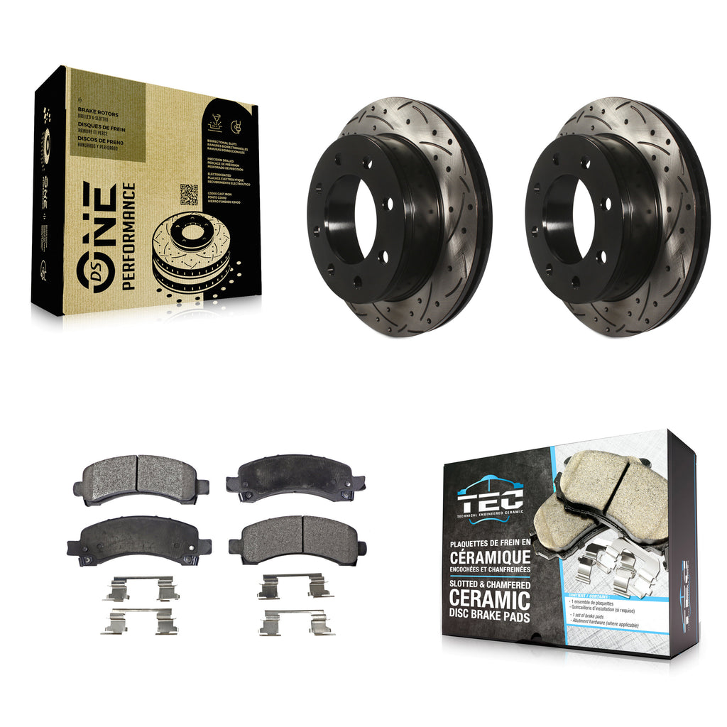 Rear Drill Slot Brake Rotors Ceramic Pad Kit For Chevrolet Express 3500 2500 GMC