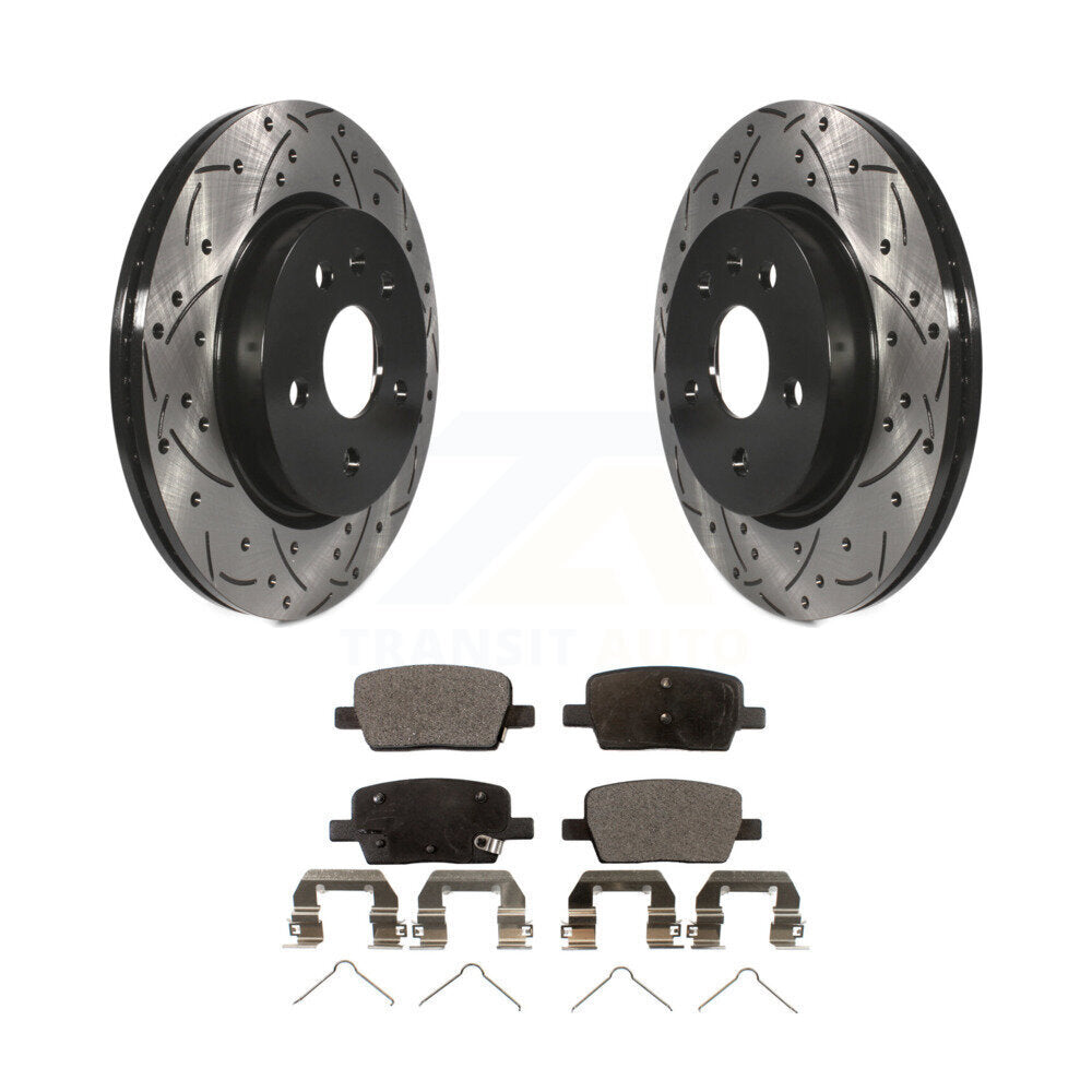 Rear Drilled Slot Brake Rotors Ceramic Pad Kit For Chevrolet Camaro Cadillac CT6