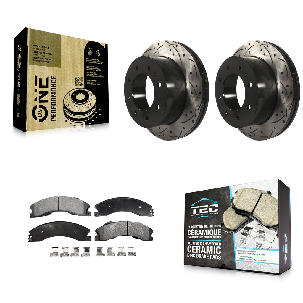Rear Drill Slot Brake Rotors Ceramic Pad Kit For Chevrolet Silverado 2500 HD GMC