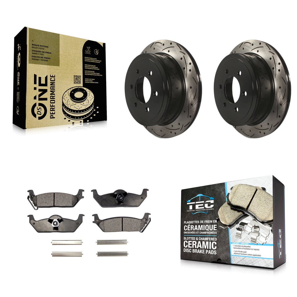 Rear Drill Slot Disc Brake Rotors Ceramic Pad Kit For Ford F-150 Lincoln Mark LT