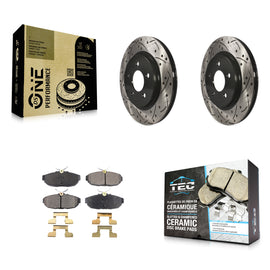 Rear Coated Drilled Slotted Disc Brake Rotors & Ceramic Pad Kit For Ford Mustang