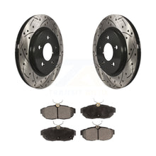 Load image into Gallery viewer, Rear Coated Drilled Slotted Disc Brake Rotors &amp; Ceramic Pad Kit For Ford Mustang