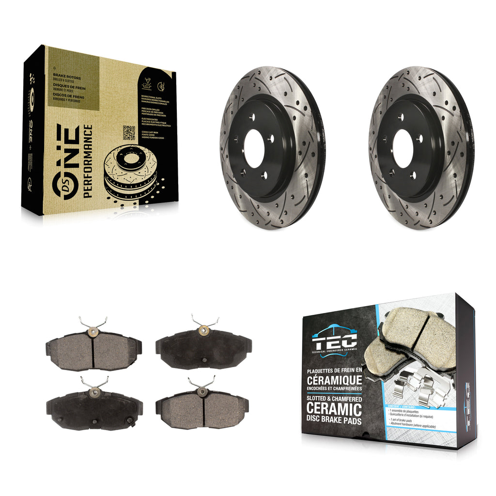 Rear Coated Drilled Slotted Disc Brake Rotors & Ceramic Pad Kit For Ford Mustang