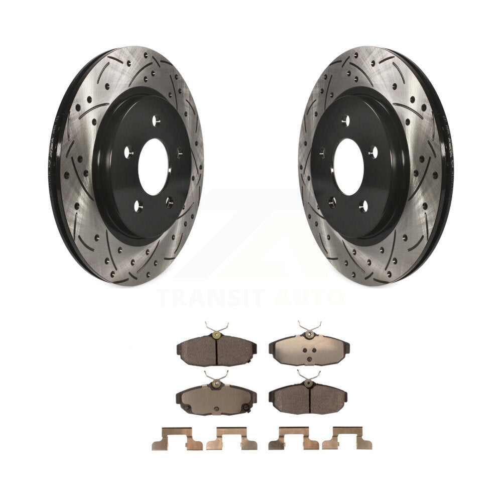 Rear Coated Drilled Slotted Disc Brake Rotors & Ceramic Pad Kit For Ford Mustang