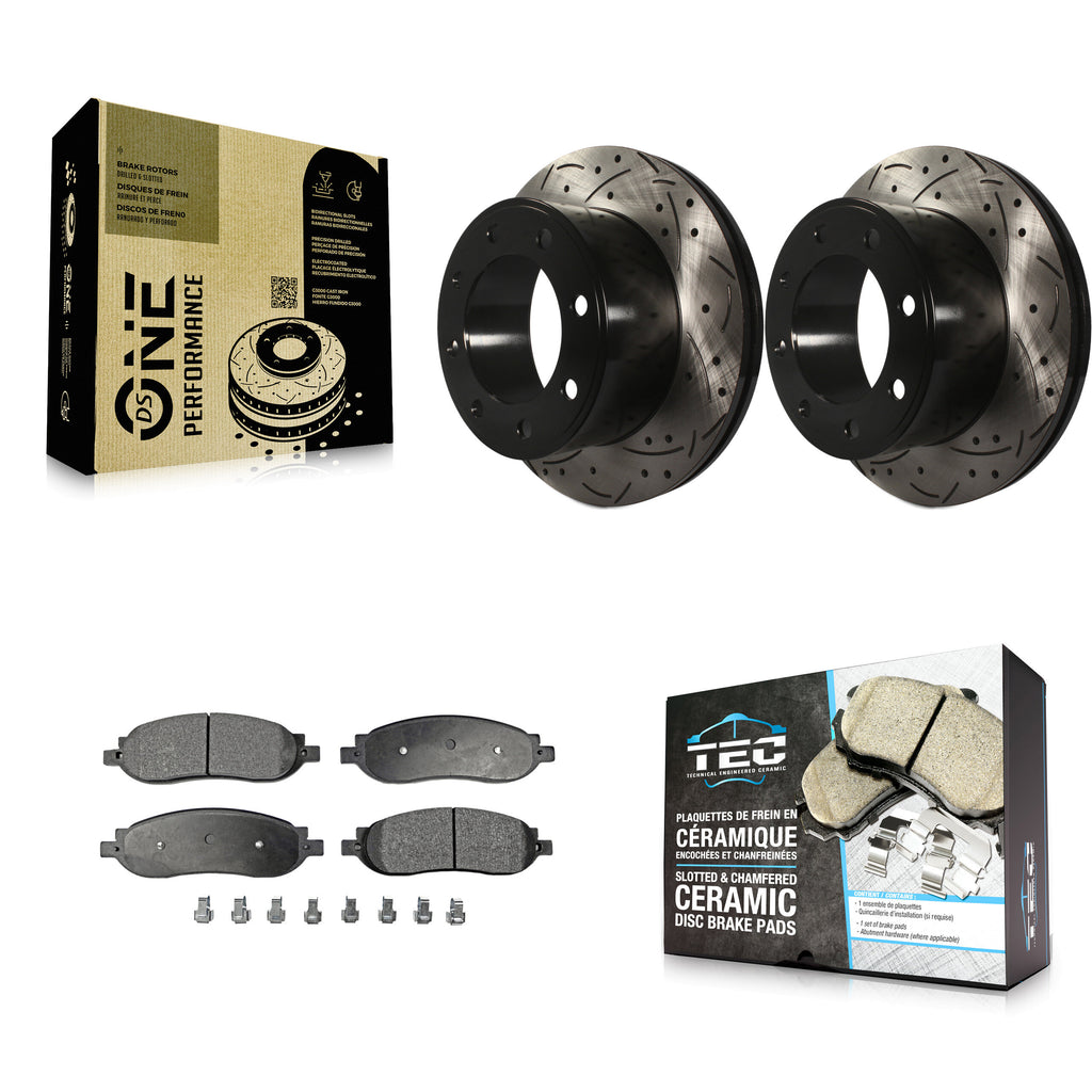 Kit de plaquettes en céramique pour Rotor de frein à disque, fente de perçage arrière, pour Ford F-250 Super Duty F-350 