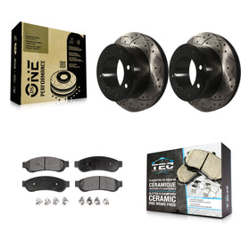 Rear Drill Slot Disc Brake Rotor Ceramic Pad Kit For Ford F-250 Super Duty F-350