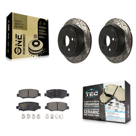 Rear Coated Drilled Slot Disc Brake Rotor & Ceramic Pad Kit For Jeep Wrangler JK