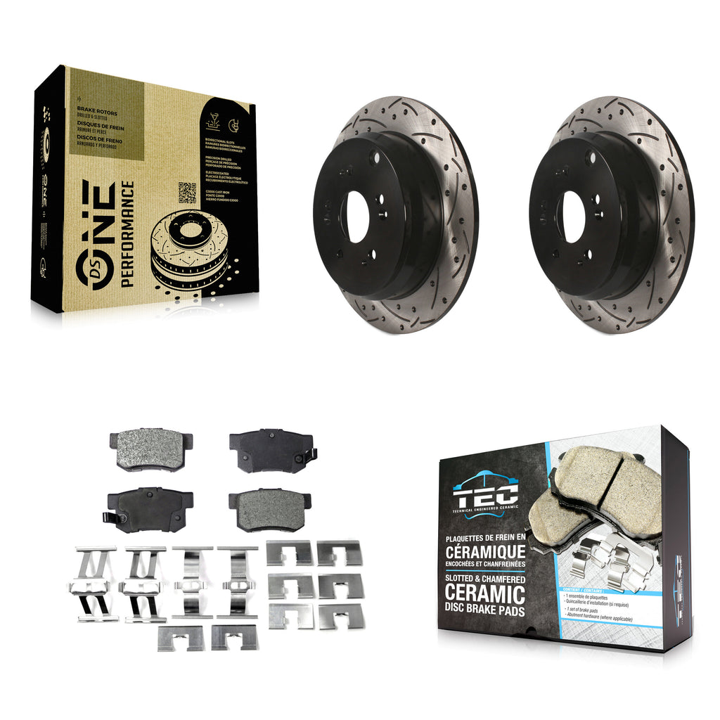 Rear Coated Drilled Slotted Disc Brake Rotors And Ceramic Pads Kit For Acura RDX